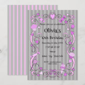 Zoete Birthday Pink & Grey Invitation Kaart (Voorkant / Achterkant)