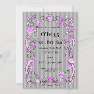 Zoete Birthday Pink & Grey Invitation Kaart