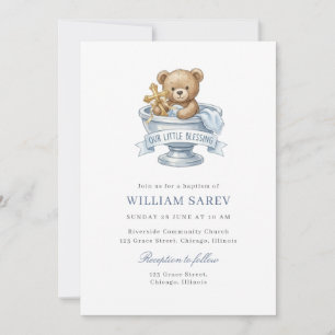 Zoete Blauwe Aquarel Teddybeer Doop Kaart