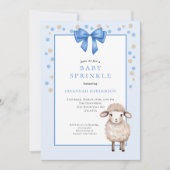 Zoete Blauwe Baby Sprinkle met Strik en Knuffel La Kaart (Voorkant)