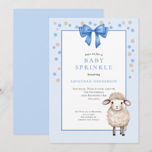 Zoete Blauwe Baby Sprinkle met Strik en Knuffel La Kaart