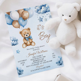 Zoete Blauwe Ballon Teddy Baby Jongen Shower Kaart