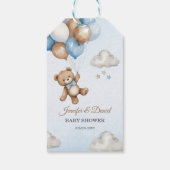 Zoete blauwe beer baby shower cadeautag ballonnen cadeaulabel (Achterkant)
