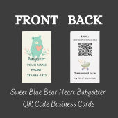 Zoete Blauwe Beer Hart Babysitter QR Code Visitekaartje