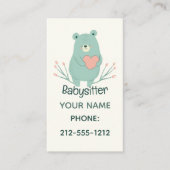 Zoete Blauwe Beer Hart Babysitter QR Code Visitekaartje (Voorkant)