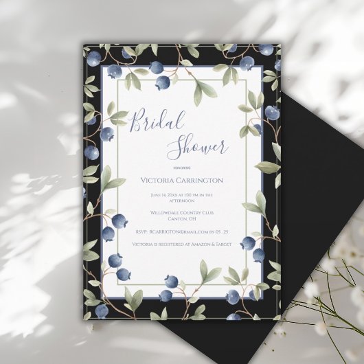 Zoete Blauwe Bessen Elegante Bruidsborrel Kaart
