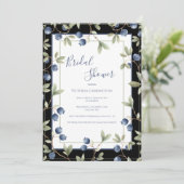 Zoete Blauwe Bessen Elegante Bruidsborrel Kaart (Staand voorkant)