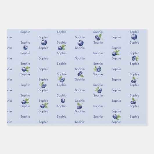 Zoete blauwe bessen kinderen verjaardag inpakpapier vel (Voorkant 3)