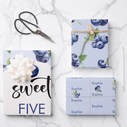 Zoete blauwe bessen kinderen verjaardag inpakpapier vel (Voorkant)