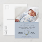 Zoete Blauwe Boho Bloemige Foto Geboorteaankondigi Aankondigingskaart (Voorkant / Achterkant)