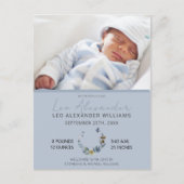 Zoete Blauwe Boho Bloemige Foto Geboorteaankondigi Aankondigingskaart (Voorkant)