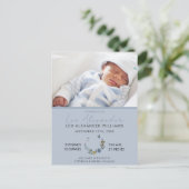 Zoete Blauwe Boho Bloemige Foto Geboorteaankondigi Aankondigingskaart (Staand voorkant)