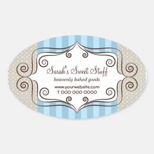 Zoete Blauwe en Polka Dots Ovale Sticker (Voorkant)