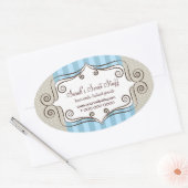 Zoete Blauwe en Polka Dots Ovale Sticker (Envelop)