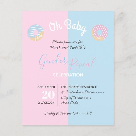 Zoete blauwe en roze donuts baby gender onthullen (Achterkant)