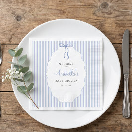 Zoete blauwe gestreepte baby shower met strik servet
