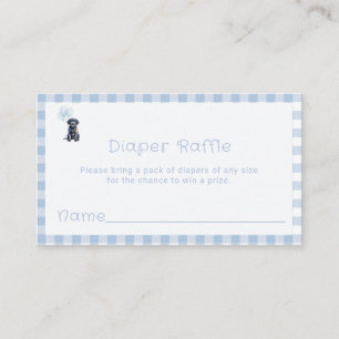 Zoete blauwe Gingham Zwarte Lab Puppy Luier Raffle Informatiekaartje