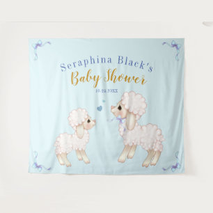 Zoete Blauwe Jongen Lammetje Baby Shower Achtergro Wandkleed