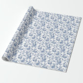Zoete Blauwe Konijn Franse Toile Cadeaupapier (Uitgerold)