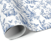 Zoete Blauwe Konijn Franse Toile Cadeaupapier (Rol Hoek)