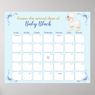 Zoete Blauwe Lammetje Baby Shower Verwachtingsdatu Poster