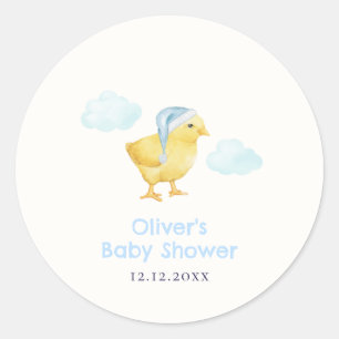 Zoete Blauwe Lucht Wolkje Kleine Kip Baby Shower Ronde Sticker