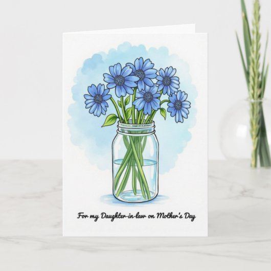 Zoete Blauwe Madelief Moederdag kaart (Voorkant)