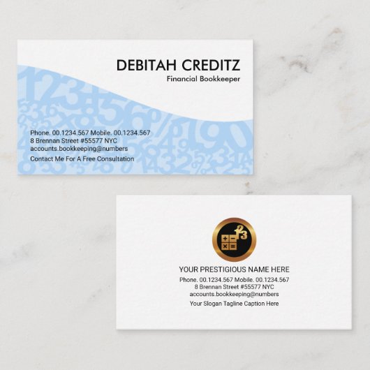 Zoete blauwe nummers Wave Bookkeeper Visitekaartje (Voorkant / Achterkant)