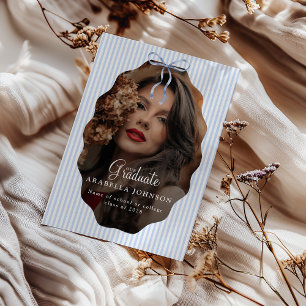 Zoete Blauwe Streepjes Lint Foto Afstudeerfeest Aankondiging