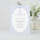 Zoete Blauwe Strik Gebonden Afstudeercadeau Save The Date (Staand voorkant)