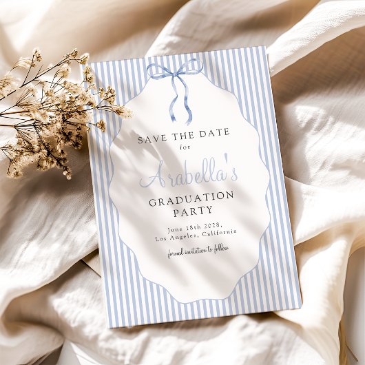 Zoete Blauwe Strik Gebonden Afstudeercadeau Save The Date