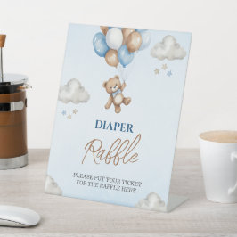 Zoete Blauwe Teddy Luier Raffle Shower Bord Reclamebord Met Voetstuk