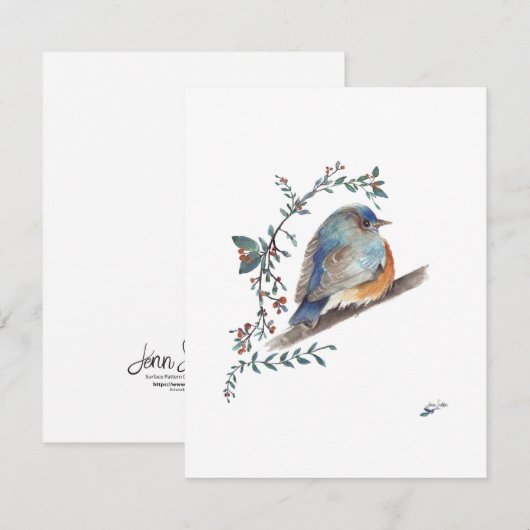 Zoete Blauwe Vogel Aquarel  (Voorkant / Achterkant)