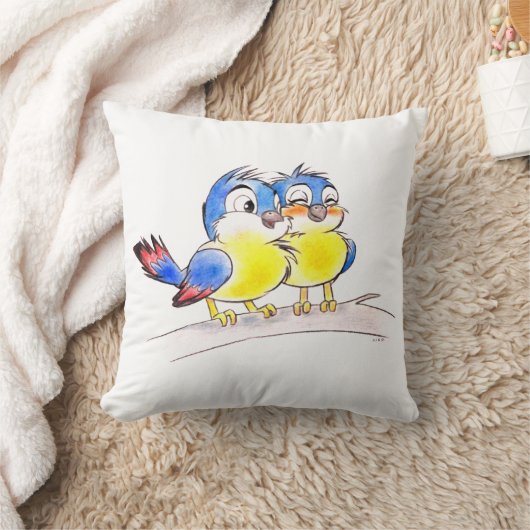 Zoete Blauwe Vogels op een Tak Kussen (Deken)