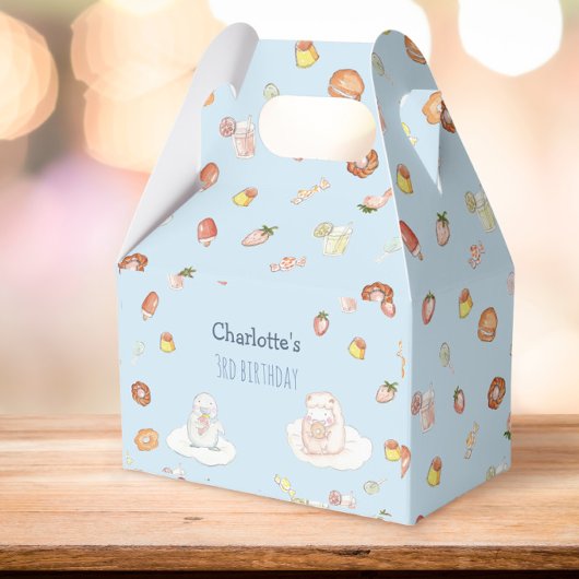 Zoete blauwe waterverf desserts kids birthday bedankdoosjes