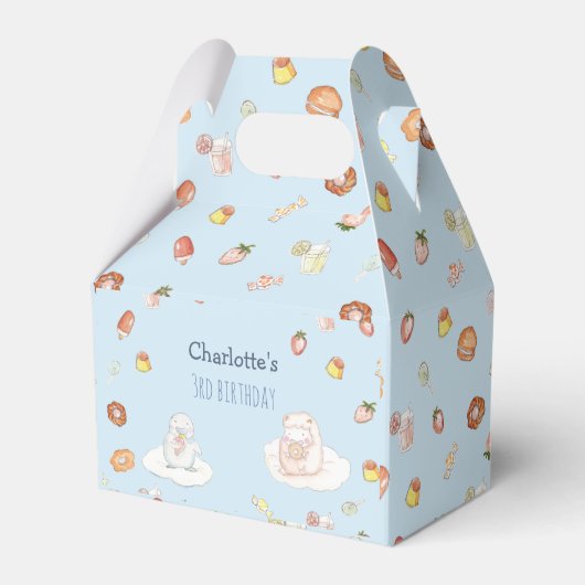 Zoete blauwe waterverf desserts kids birthday bedankdoosjes (Voorkant Zijde)