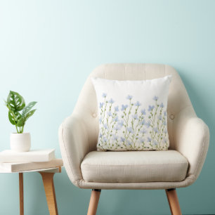 Zoete Blauwe Waterverf Wildbloemen Kussen