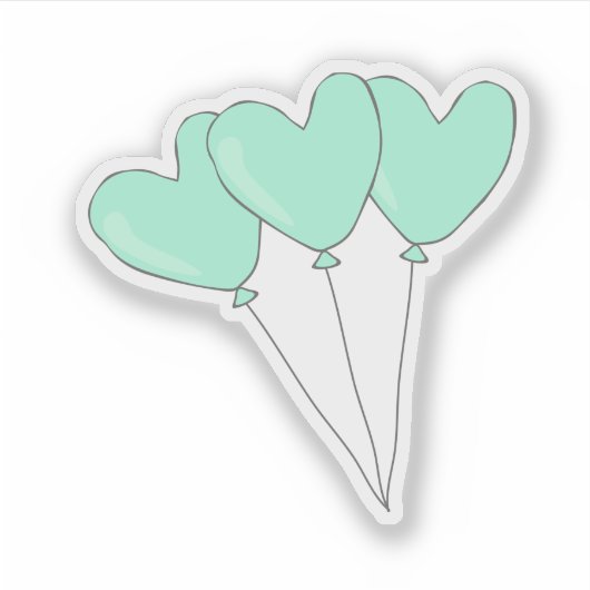 Zoete Blauwgroen Heart Shaped Balloons Sticker (Voorkant)