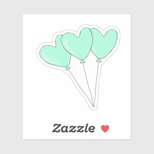 Zoete Blauwgroen Heart Shaped Balloons Sticker (Vel)