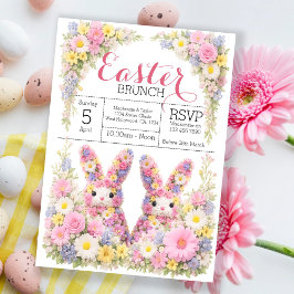 Zoete Bloem Konijn Paashaas Eierenjacht Brunch Kaart