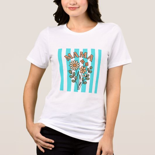 Zoete Bloem "MAMA" Typografie met de Hand Getekend Tri-Blend Shirt (Voorkant)