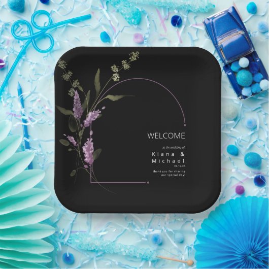 Zoete Bloemboog Trouw Welkom Lila ID998 Papieren Bordje (Feest)