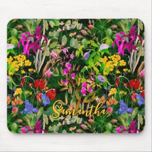 Zoete bloemen bladeren groen monogram patroon muismat