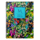 Zoete bloemen bladeren kleurrijke monogram patroon notitieboek (Voorkant)