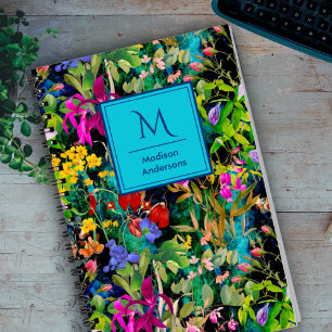 Zoete bloemen bladeren kleurrijke monogram patroon notitieboek