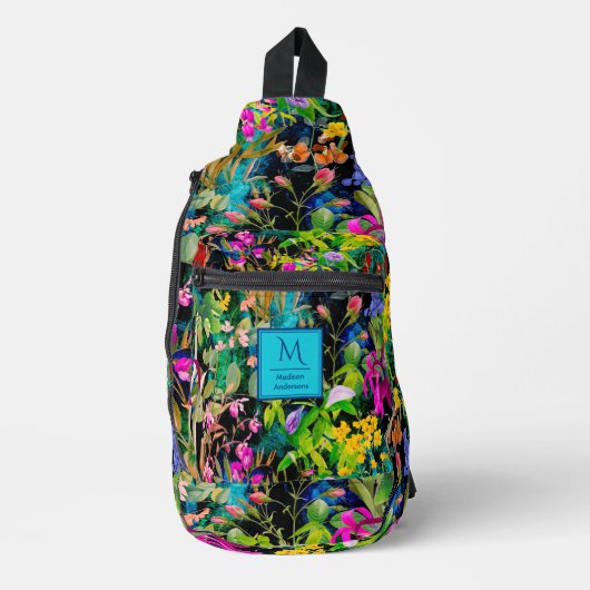 Zoete bloemen bladeren kleurrijke monogram patroon sling bag (Voorkant)