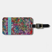 Zoete bloemen bladeren rood monogram bloemmotief bagagelabel (Voorkant horizontaal)