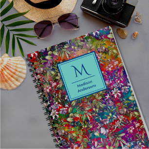 Zoete bloemen bladeren rood monogram bloemmotief notitieboek
