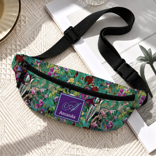 Zoete bloemen bladeren turquoise monogram afdruk heuptasje