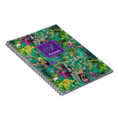 Zoete bloemen bladeren turquoise monogram patroon notitieboek (Rechterzijde)
